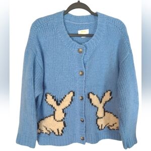 Anthropologie Maeve Bunny Slope Cardigan Sweater Blue Knit Oversized Sz 1X